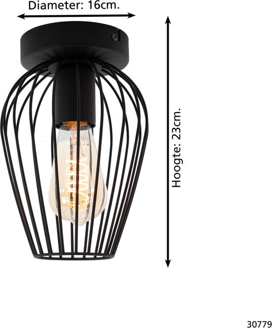 EGLO Newtown Plafondlamp - E27 - Ø 16 cm - Zwart Tweede kans