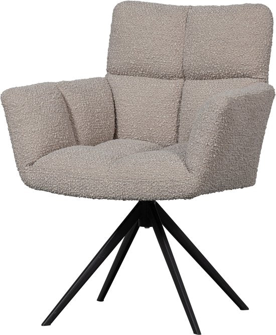 WOOOD Vinny Draaistoel met Armleuningen - Bouclé Stof - Zand/Beige - 89x70x61 cm