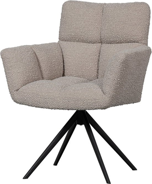WOOOD Vinny Draaistoel met Armleuningen - Bouclé Stof - Zand/Beige - 89x70x61 cm