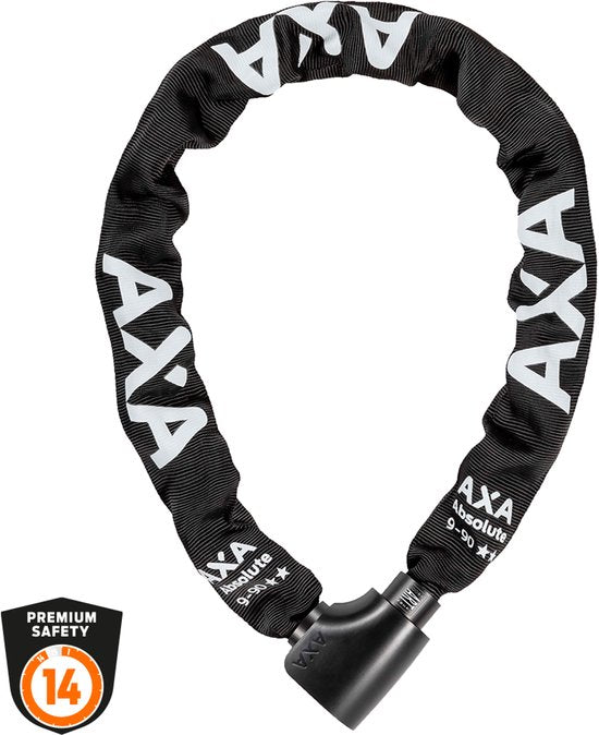 AXA Absolute 9-90 ART 2 Kettingslot – Fietsslot met Keurmerk – Sterk Slot met Stalen Ketting – Voor Elektrische Fiets, Fatbike en Bakfiets – Inclusief Sleutelservices 90 cm