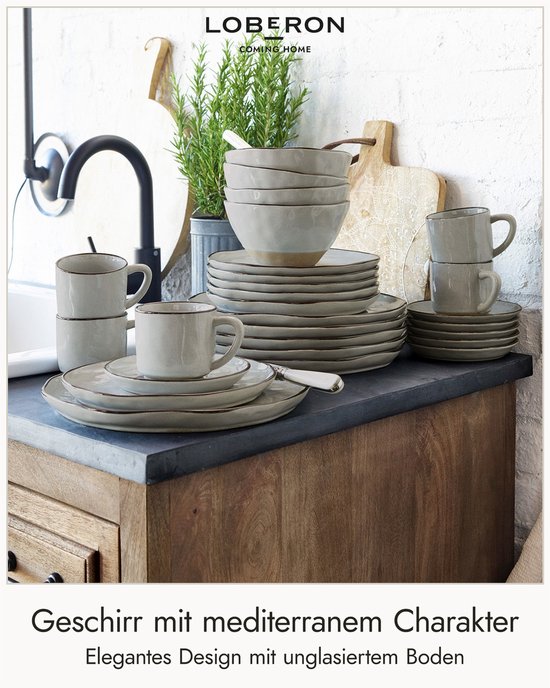 LOBERON Servies set van 30 Biarré grijs