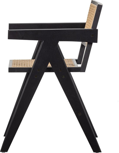 WOOOD Gunn Eetkamerstoel - Rattan - Zwart - 80x54x54