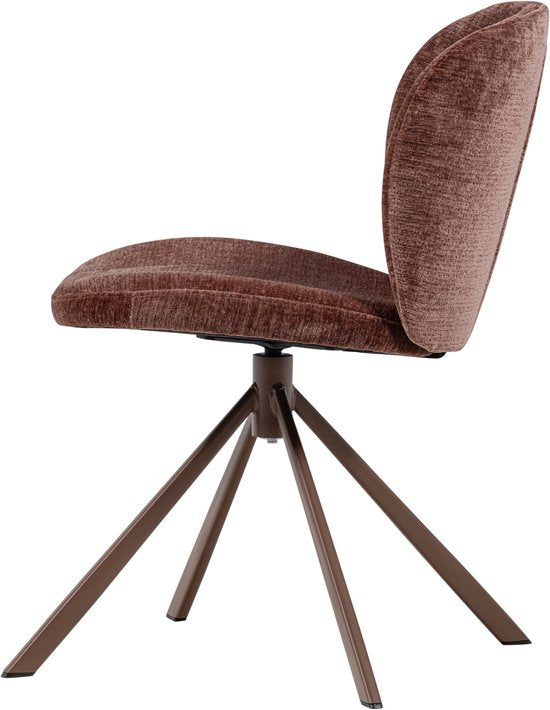 WOOOD Femke Eetkamerstoelen - Chenille Stof - Bruin- Set van 2