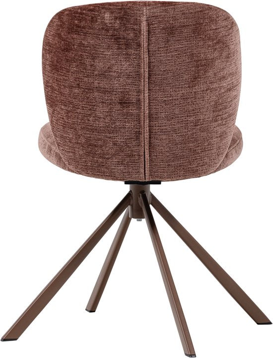 WOOOD Femke Eetkamerstoelen - Chenille Stof - Bruin- Set van 2