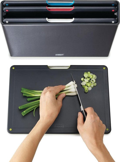 Joseph Joseph Folio Snijplank - Steel - In Houder - Groot - Set van 4 Stuks – Glanzend zwart