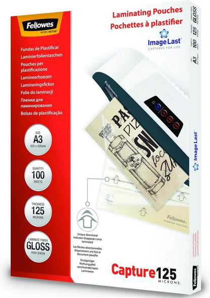 Fellowes lamineerhoezen A3 - 125 micron - 100 stuks - Glazend - Extra beschermend