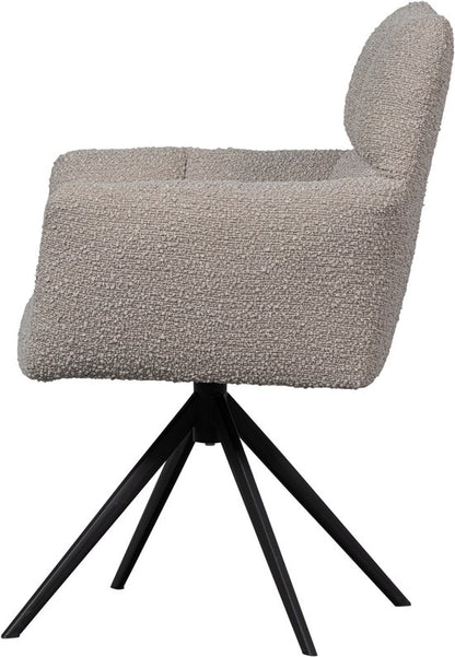 WOOOD Vinny Draaistoel met Armleuningen - Bouclé Stof - Zand/Beige - 89x70x61 cm