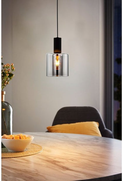 EGLO Gorosiba - Hanglamp - E27 - Ø 15 cm - rookglas - Zwart Tweede kans