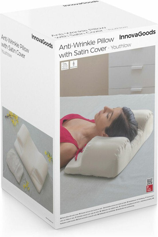 InnovaGoods® Hoofdkussen met Satijnen Hoes, Verfrissend Satijnen Kussenovertrek met ritssluiting, ideaal voor haar en huid, antirimpel. Beige