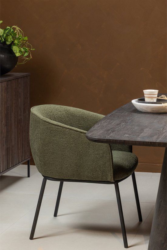 WOOOD Leon Eetkamerstoel - Bouclé Stof - Forest Green/Groen - 77x61x63 cm