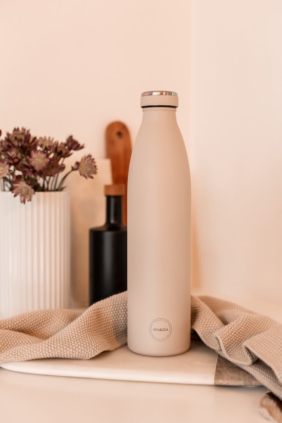 AYA & IDA - Drinking Bottle - Thermosfles - waterfles - 1000ml - CREAM BEIGE