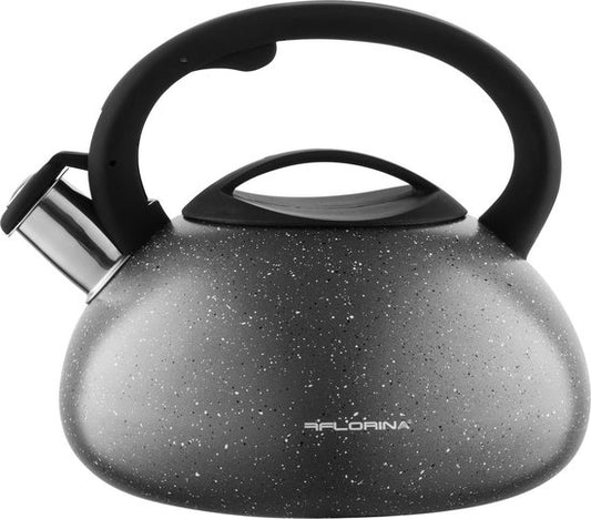 Florina Lava fluitketel RVS met steen coating 2,5L voor alle warmtebronnen - Waterketel - Waterkoker - Cool touch handvat - zwart / grijs Tweede kans