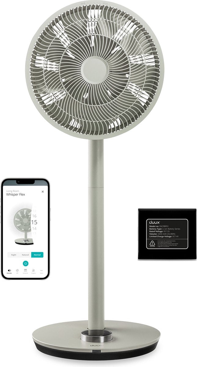 Duux Whisper Flex - Smart Statiefventilator met Dock & Accu - Staande Ventilator & Tafelventilator - Sage