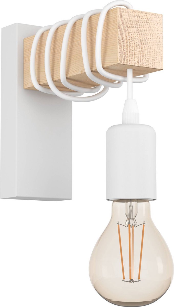 EGLO Townshend Wandlamp - E27 - 21,5 cm - Hout - Wit/Bruin - FSC Hout