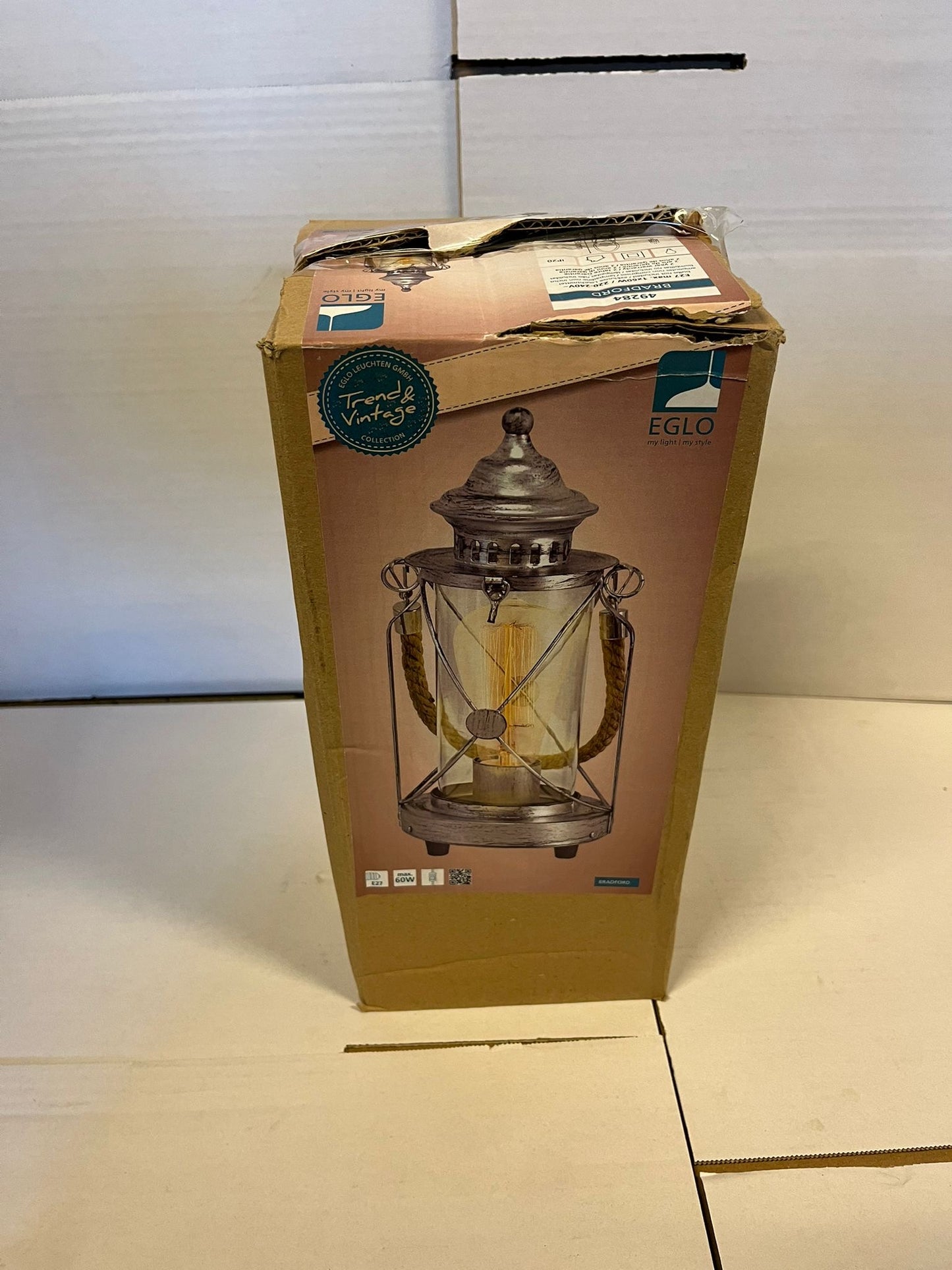 EGLO Vintage Bradford - Tafellamp - 1 Lichts - Antiek Zilver - Helder Glas Tweede kans