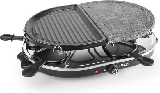 Princess Gourmetstel 162710 - Raclette Oval Steengrill Party – Bakplaat en Steengrill – 8 personen - 2 meter snoer Retourdeal