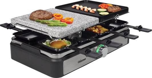 Tristar Gourmetstel met Steengrill RA-2725 - Gourmetset 5-in-1 voor 8 personen - Bakplaat, Steengrill, Gourmet, Raclette