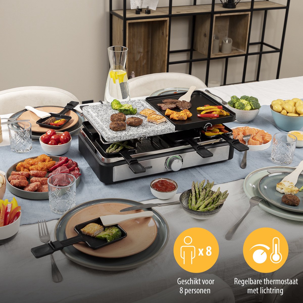 Tristar Gourmetstel met Steengrill RA-2725 - Gourmetset 5-in-1 voor 8 personen - Bakplaat, Steengrill, Gourmet, Raclette