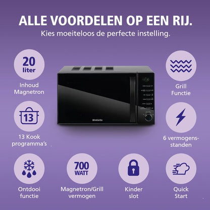 Brabantia BBEK1145DG Magnetron met Grillfunctie - Vrijstaand - 13 automatische kookprogramma's Tweede kans