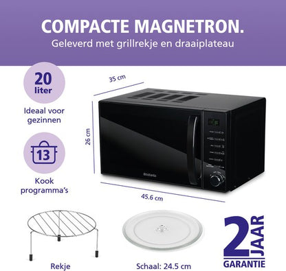 Brabantia BBEK1145DG Magnetron met Grillfunctie - Vrijstaand - 13 automatische kookprogramma's Tweede kans
