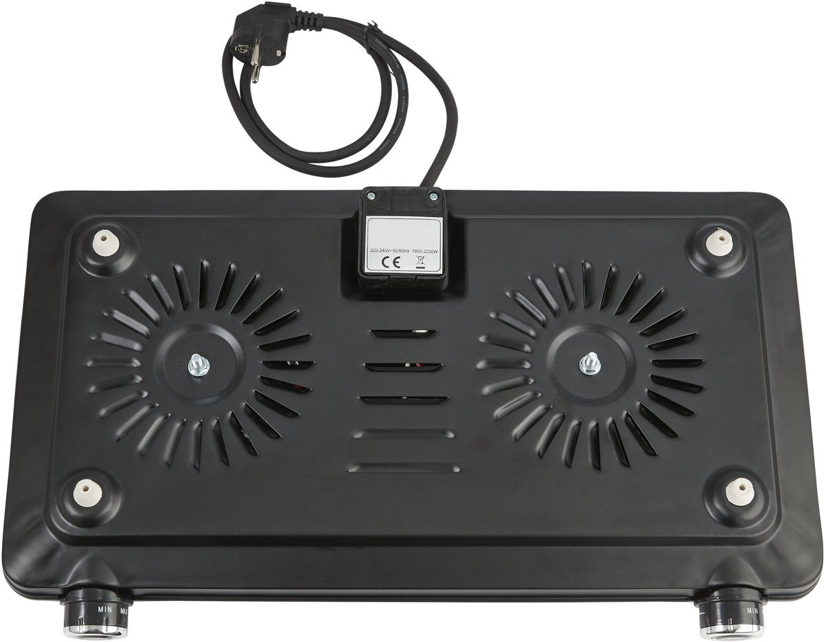 Inventum KP602B elektrische kookplaat 47 cm - 2-pits 15/18 cm - 1-fase plug en play - 7 standen - 750/1500 W - Vrijstaand - Zwart