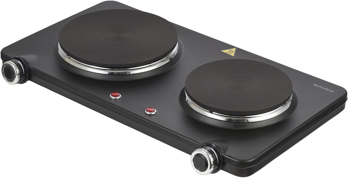 Inventum KP602B elektrische kookplaat 47 cm - 2-pits 15/18 cm - 1-fase plug en play - 7 standen - 750/1500 W - Vrijstaand - Zwart