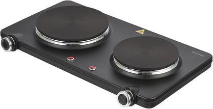 Inventum KP602B elektrische kookplaat 47 cm - 2-pits 15/18 cm - 1-fase plug en play - 7 standen - 750/1500 W - Vrijstaand - Zwart