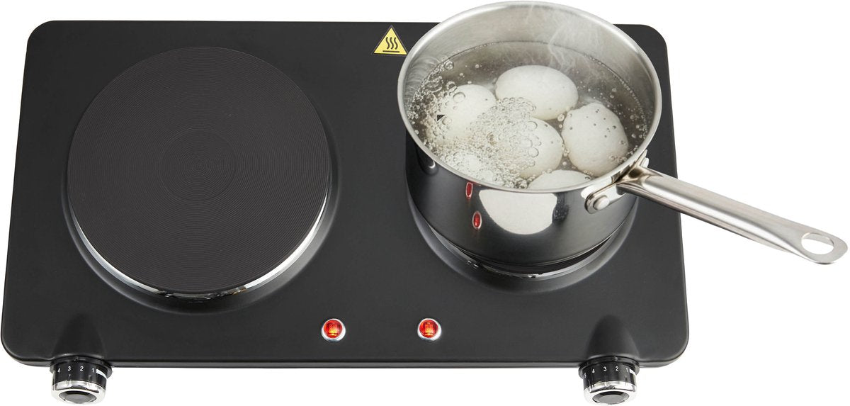 Inventum KP602B elektrische kookplaat 47 cm - 2-pits 15/18 cm - 1-fase plug en play - 7 standen - 750/1500 W - Vrijstaand - Zwart