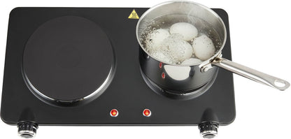 Inventum KP602B elektrische kookplaat 47 cm - 2-pits 15/18 cm - 1-fase plug en play - 7 standen - 750/1500 W - Vrijstaand - Zwart