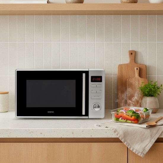 Inventum MN207S - Vrijstaande solo-magnetron - 20 liter - 800 watt - 8 kookprogramma's - RVS/Zwart Tweede kans