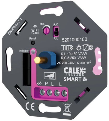 Calex Smart LED Dimmer - Wifi - Inbouw - 5-250W - Fase Aan/Afsnijding - Universeel Tweede kans