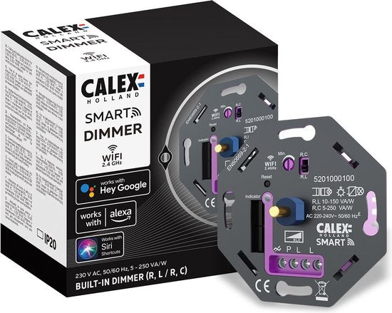 Calex Smart LED Dimmer - Wifi - Inbouw - 5-250W - Fase Aan/Afsnijding - Universeel Tweede kans