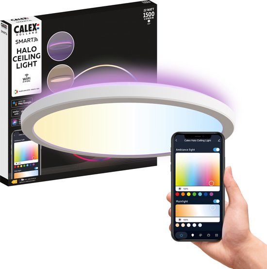 Calex Halo Slimme Plafonnière - Smart Plafondlamp 30cm - RGB en Warm Wit Licht - Wit Tweede kans