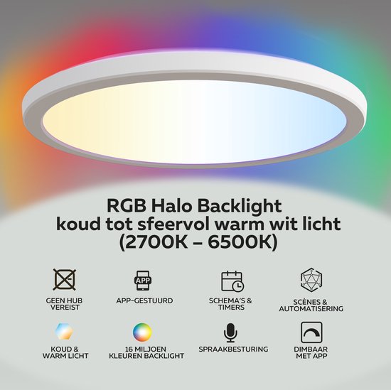 Calex Halo Slimme Plafonnière - Smart Plafondlamp 30cm - RGB en Warm Wit Licht - Wit Tweede kans