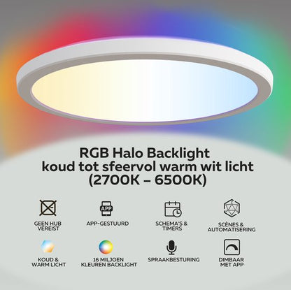 Calex Halo Slimme Plafonnière - Smart Plafondlamp 30cm - RGB en Warm Wit Licht - Wit Tweede kans