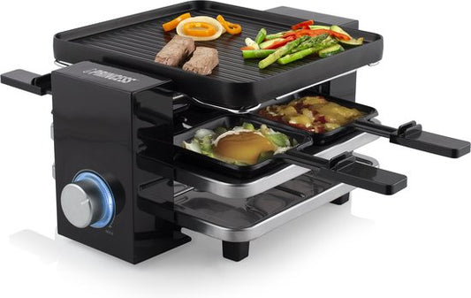 Princess Gourmetstel 162915 - Raclette Piano Black 4 personen – Parking deck voor gebruikte pannetjes – 2 meter snoer - 700W Tweede kans