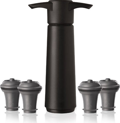 Vacu Vin Wine Saver Zwart | Vacuüm Wijnpomp | 4 Vacuum Wine Stoppers