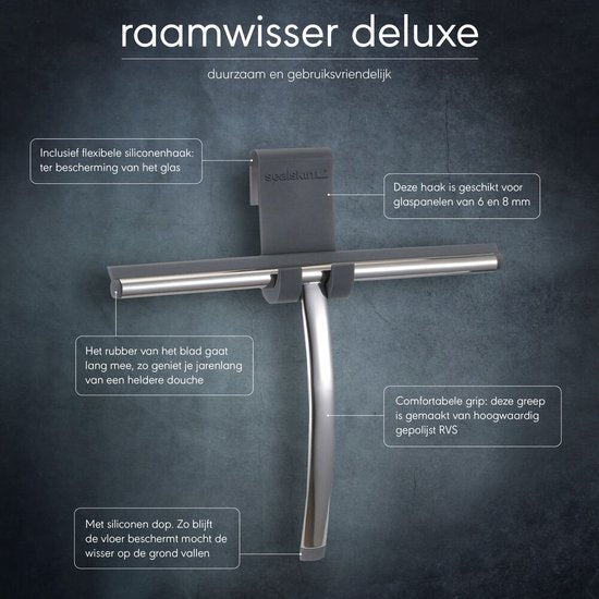 Sealskin Deluxe - Raamwisser - Douchewisser - inclusief flexibele glashaak - RVS gepolijst Tweede kans