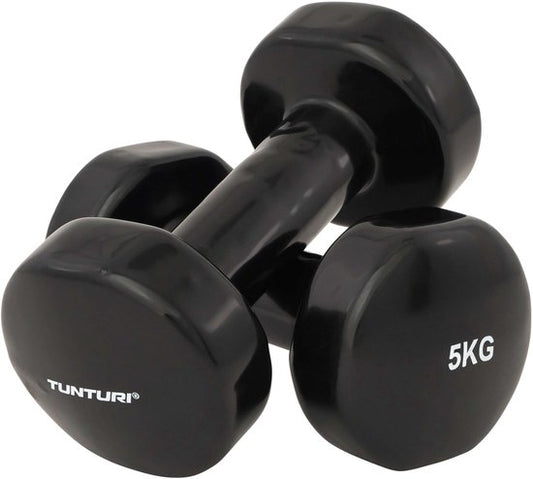 Tunturi Dumbbell set - 2 x 5,0 kg - Vinyl - Zwart - Incl. gratis fitness app Tweede kans