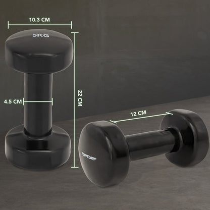 Tunturi Dumbbell set - 2 x 5,0 kg - Vinyl - Zwart - Incl. gratis fitness app Tweede kans