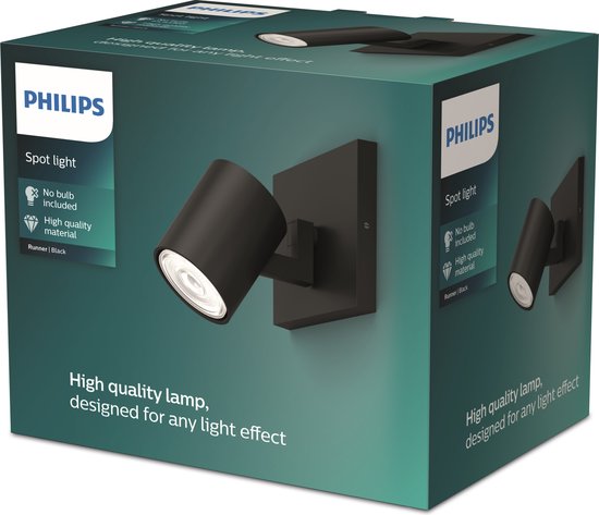 Philips Runner opbouwspot - 1-lichts - zwart tweede kans