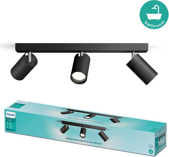 Philips Plafondspot 3 Lichts Badkamer Zwart - IDRIS tweede kans