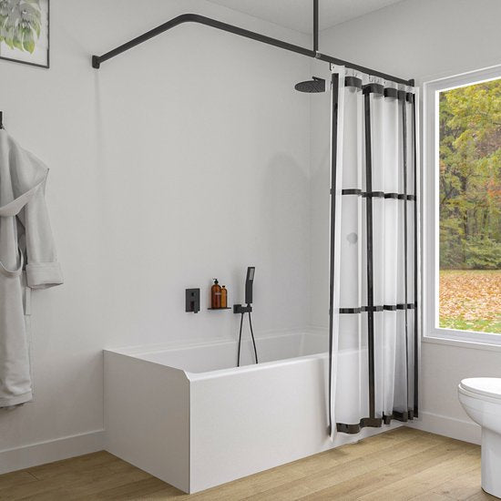 Sealskin Easy Roll - Douchegordijnstangset - Universeel - L en U vorm montage - 90x90x90 cm - Zwart Tweede kans