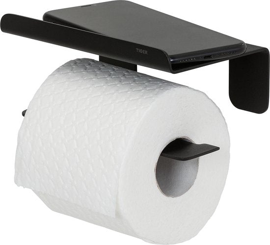 Tiger Colar - Wc rolhouder met planchet - Zonder te boren - Toiletrolhouder zelfklevend - Zwart Tweede kans