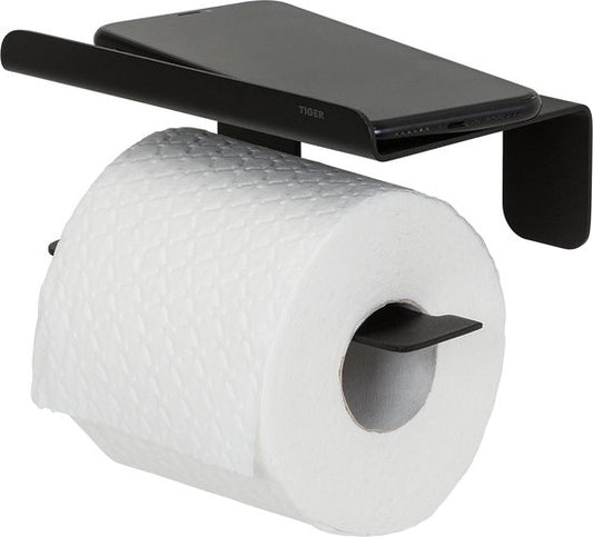 Tiger Colar - Wc rolhouder met planchet - Zonder te boren - Toiletrolhouder zelfklevend - Zwart Tweede kans