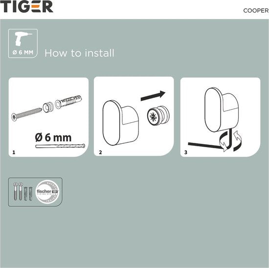 Tiger Cooper - Handdoekhaak klein (2 stuks) - 16x14x25 mm - RVS geborsteld Tweede kans
