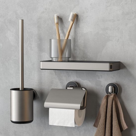 iger Cooper - Toiletborstel met houder - WC borstel met houder hangend - Zonder boren - Boren of lijmen - RVS geborsteld / Zwart Merk: Tiger Serie: Tiger Cooper Tweede kans