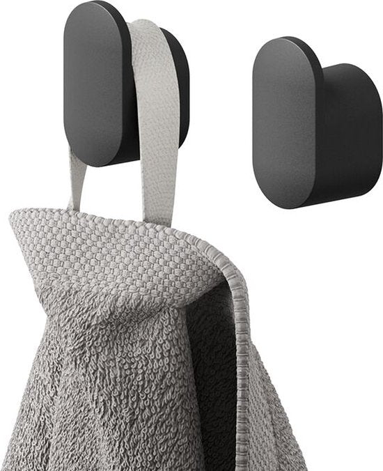 Tiger Carv - Handdoekhaakjes klein (2 stuks) - 1,6 x 1,4 x 2,5 cm - incl. schroeven en pluggen - Zwart Tweede kans