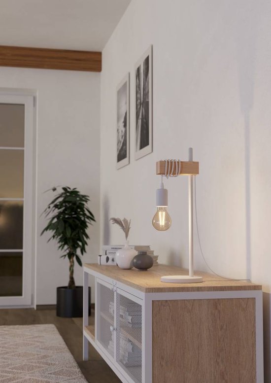 EGLO Townshend - Tafellamp - 1-lichts - E27 - Wit/Eikenhout tweede kans