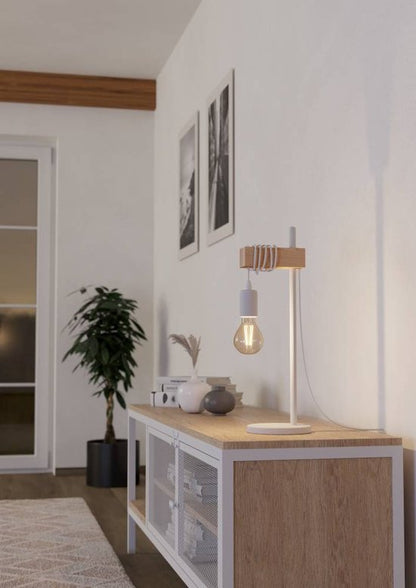 EGLO Townshend - Tafellamp - 1-lichts - E27 - Wit/Eikenhout tweede kans